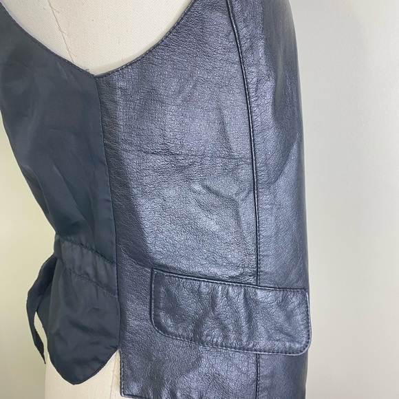 ANNEX LEATHER FRONT LEATHER BACK LINING VEST ONE CHEST POCKET TWO POCKET FLAP - Picture 9 of 14